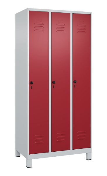 C+P Umkleidespind Classic PLUS, Füße, 3 Abteile, 1950x900x500mm, 7035/3003, Drehriegel, 080010-30 S10001