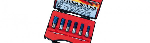 Karnasch Set BASIC, Blue-Line30 6 HSS-XE+DURABLUE-beschichtete Kernbohrer: Nutzlänge 30mm, Nitto/Uni-Schaft 19mm, 201348