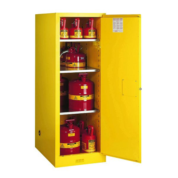 Justrite Slimline Sure-Grip EX Sicherheitsschränke 89-SL, 165 x 59 x 46 cm, Gelb, 1 selbstschließende Tür - 3 Einlegeböden, JCB8922201
