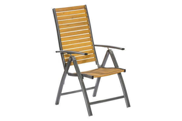 Merxx Santorin Klappsessel, Rückenlehne 5-fach verstellbar, Aluminium mit FSC Akazienholz, 22020-209