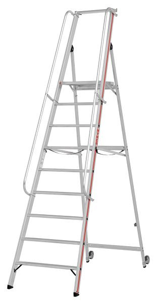 HYMER Plattformleiter mit Kipprollen und langem Handlauf, 9 Stufen, Standhöhe 2,10 m, 808109