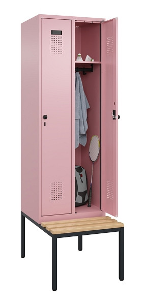 C+P Spind Evolo PLUS, 2 Abteil, 2120x600x815mm, 3015/3015, Drehriegel, Sitzfläche Buche-Hartholz, Sitzbank, 0490507-20 S10024