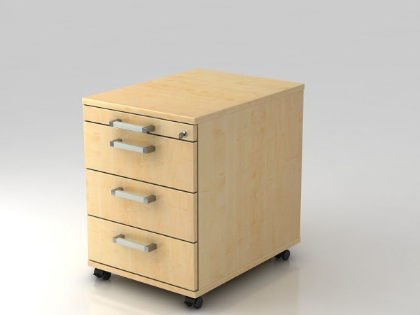 Hammerbacher Rollcontainer 58cm, 3 Schübe, Schloss Chromgriff Ahorn, 42,8x58x59 cm, 1/3/3/3 HE, VAC30/3/3/CE