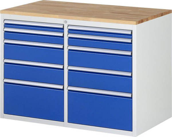 RAU Schubladenschrank 7000, B1145xT650xH825mm, li: H60, H90, 2x150, H270mm, re: H60, H90, 2x150, H270mm, Buche-Massiv-Arbeitsplatte, 03-LL5.2.2A-B.11