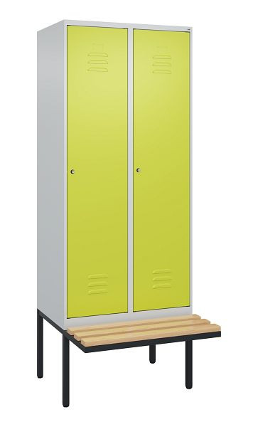 C+P Umkleidespind Classic PLUS, 2 Abteile, 2120x800x815mm, 7035/0024, Zylinderschlösser, Buche-Sitzleisten, je 2 Doppel-Haken, 0800407-22F S10054
