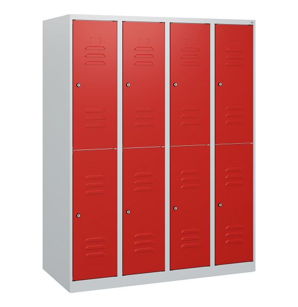 C+P Doppelstöckiger Spind Classic PLUS, 4 Abteile, 1530x1200x500mm, 7035/3020, Zylinderschlösser, 0803005-40 S10018