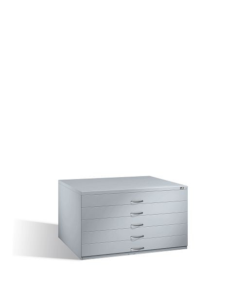 C+P Flachablageschrank Serie 7100_7200, H760xB1350xT960mm, Farbe: Weißaluminium, Bügelgriff, 7201-100 S10136