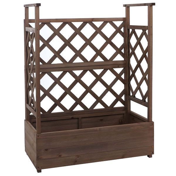 Mendler Hochbeet HWC-P67, Pflanz-/Blumenkasten Pflanzkübel Rankgitter Rankhilfe Spalier Holz FSC® 114x85x44cm, braun, 119657