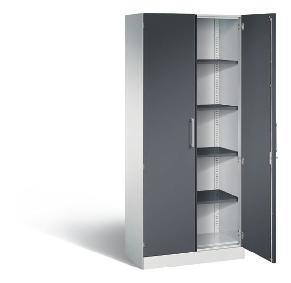 C+P Flügeltürenschrank Asisto, H1980xB800xT435mm, Farbe: Lichtgrau / Schwarzgrau, Bügelgriff, 5 OH, 141003-000 S10180