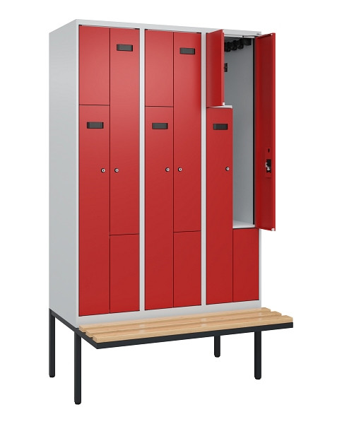 C+P Z-Spind Evolo PLUS, Bank, 6 Fächer, 2120x1200x815mm, 7035/3000, Zylinderschloss, Sitzfläche Holz, 0490437-326 S10030