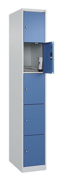 C+P Schließfachschrank Evolo PLUS, 5 Fächer, 1850x300x500mm, 7035/5023, 049000-105 S10008
