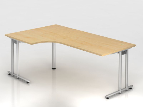 Hammerbacher Winkeltisch C-Fuß 200x120cm 90° Ahorn/Silber, Winkelform 90°, horizontale Kabelwanne, Arbeitshöhe 72 cm, VNS82/3/S