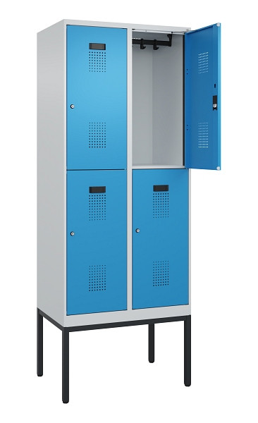 C+P Doppelstock-Spind Evolo PLUS, Gestell, 4 Fächer, 2120x800x500mm, 7035/5012, Zylinderschloss, 0493307-22 S10034