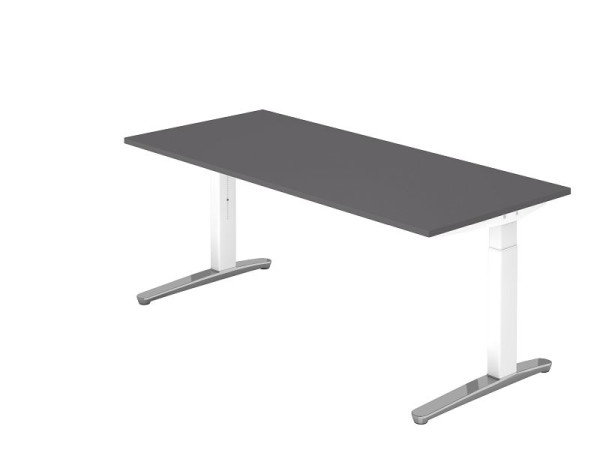 Hammerbacher Schreibtisch C-Fuß 180x80cm Graphit/Weiß Alu poliert, Rechteckform, VXB19/G/WC