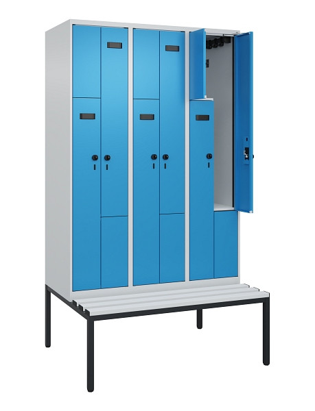 C+P Z-Spind Evolo PLUS, Bank, 6 Fächer, 2120x1200x815mm, 7035/5012, Drehriegel, Sitzfläche Kunststoff, Sitzbank, 0490537-326 S10061