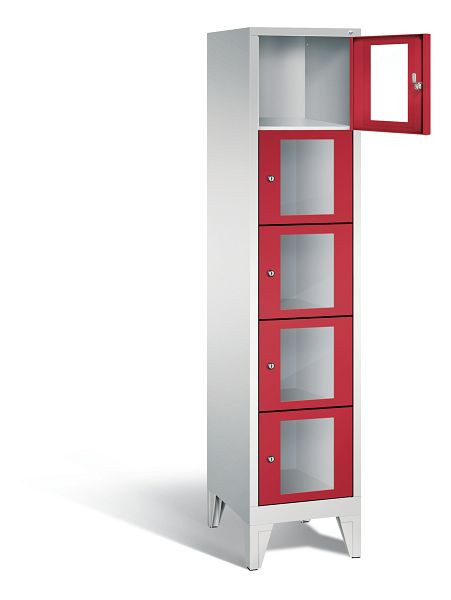 C+P Schließfachschrank Classic, H1850xB420xT500mm, Farbe: Lichtgrau / feuerrot, 5 Fächer, 8010A125 S10020