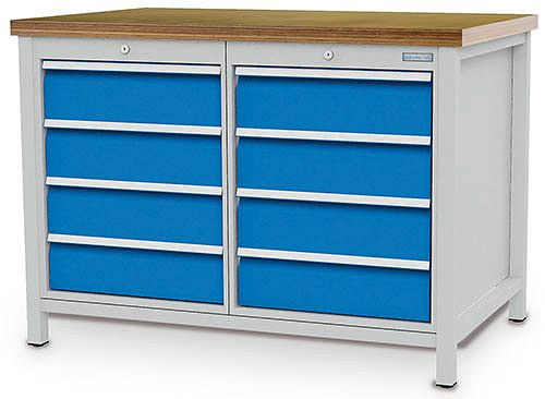 Bedrunka+Hirth Kastenwerkbank, Tiefe 750 mm, R 18-24, Schubladenanzahl: 8, Maße in mm (BxTxH): 1250 x 750 x 859, 03.12.08VA