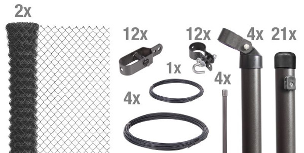 Alberts Maschendrahtzaun als Zaun-Komplettset, zum Einbetonieren, Höhe: 125 cm, L: 50 m, anthrazit, 634926