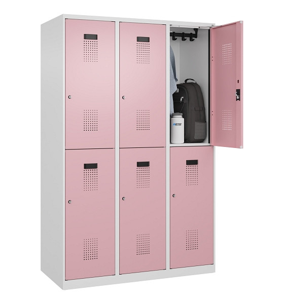C+P Doppelstöckiger Spind Evolo PLUS, 6 Fächer, 1850x1200x500mm, 9016/3015, Zylinderschloss, 049300-32 S10045