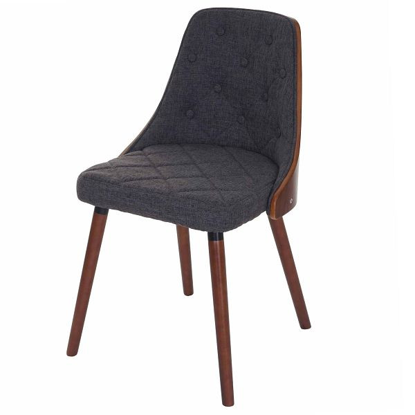 Mendler Esszimmerstuhl HWC-A75, Besucherstuhl Küchenstuhl, Walnuss-Optik Bugholz, Stoff/Textil grau, 74342