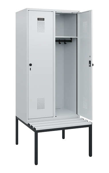 C+P Spind Evolo PLUS, 2 Abteile, 1950x800x815mm, 7035/7035, Drehriegel, Sitzfläche Kunststoff, Sitzbank, 0490505-22 S10067