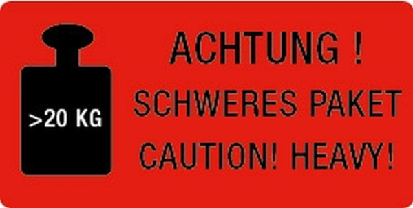 Eichner Warn- und Verpackungsetiketten, Text: "schweres Paket >20kg", VE: Rolle a 250 Stück, 9220-00081-010
