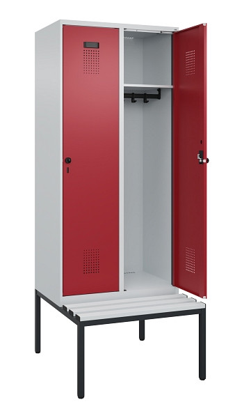C+P Spind Evolo PLUS, 2 Abteile, 2120x800x815mm, 7035/3003, Haken 4, Drehriegel, Sitzfläche Kunststoff, Sitzbank, 0490507-22 S10058