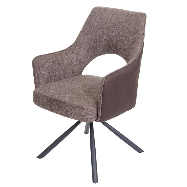 Mendler Esszimmerstuhl HWC-K30, Küchenstuhl Lehnstuhl, drehbar Auto-Position, Stoff/Textil MVG, braun-dunkelbraun, 89653
