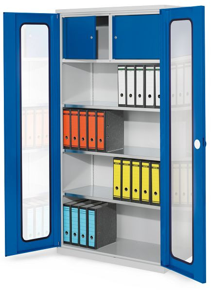 Kappes Systemschrank Serie 500 Privatfach, H 1950 x B 1000 x T 500 mm, RAL 7035/5010, Sichtfenstertüren, 3 Fachböden, 1251.04.5016