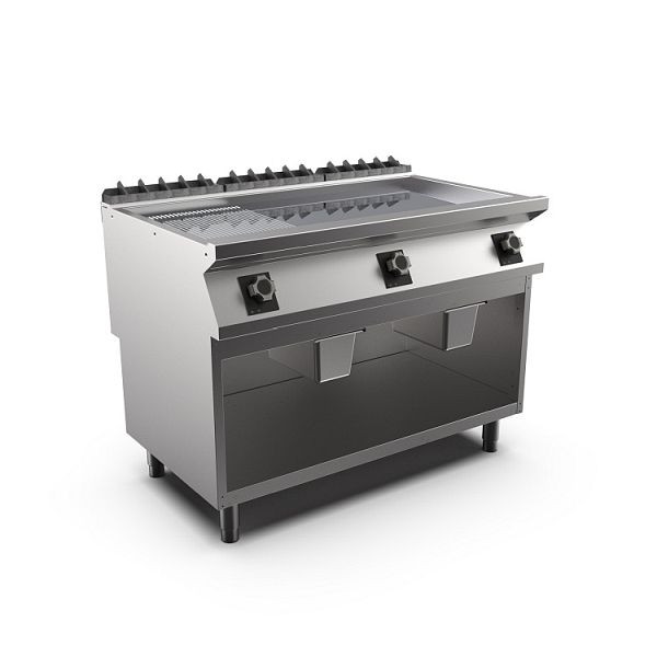 Mareno M1-700 elektrische Grillplatte mit 2/3 glatter und 1/3 gerippter Chromplatte, 120cm, 1200(B)x750(T)x250(H)mm, FT712EMCT, 171.262