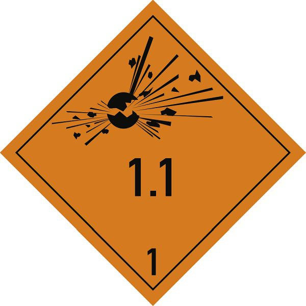 Moedel Gefahrzettel Klasse 1 - Unterklasse 1.1, Papier, 100x100 mm, VE: 1000 Stück/Rolle, 65898