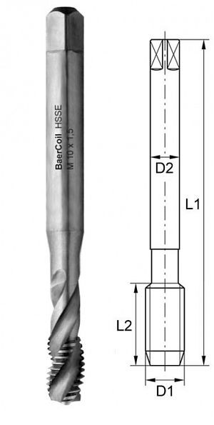 BaerCoil Maschinengewindebohrer M 8 x 1,25 - PRO für Sacklöcher, B3711P