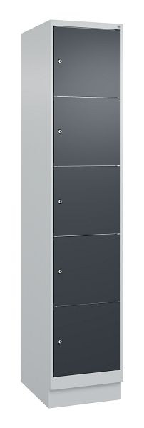 C+P Schließfachschrank Classic PLUS, Sockel, 1950x400x500mm, 7035/7016, mit 5 Fächern, 080020-125 S10008