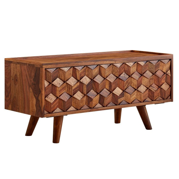 Wohnling Lowboard Sheesham Massivholz 92x44x35 cm TV-Kommode mit Klapptür, Design TV-Schrank Hoch, Fernsehtisch Fernsehschrank Modern, WL6.558