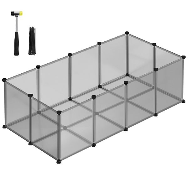 SONGMICS Laufstall für Haustiere, Auslauf und Käfig mit Boden, Innen-DIY-transparentes Kunststoffgehege, graue, LPC002G01