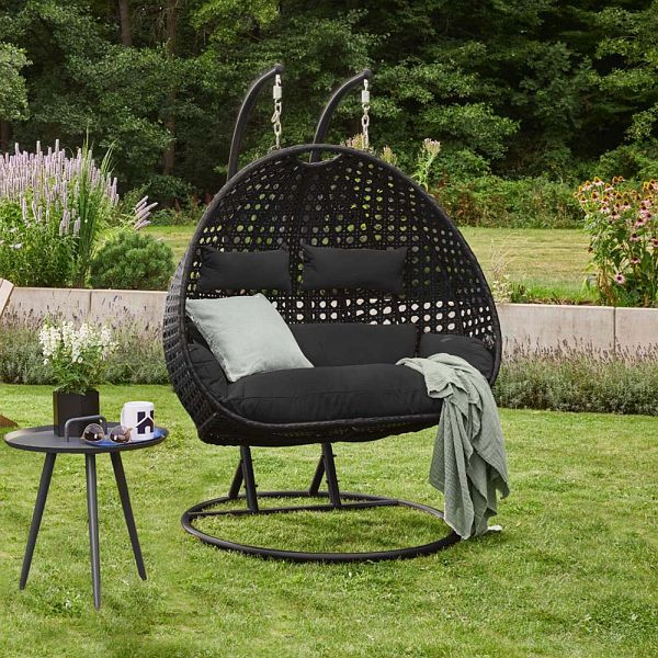 HOME DELUXE Polyrattan Hängesessel TWIN - Farbe Schwarz, 49581