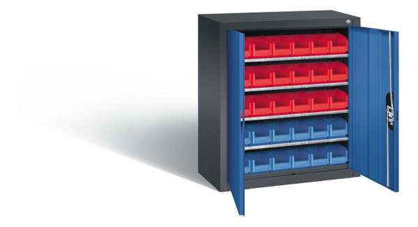 C+P Magazinschrank Serie 13, H830xB700xT300mm, Farbe: Schwarzgrau / Enzianblau, Muldengriff, 134013-23 S10021