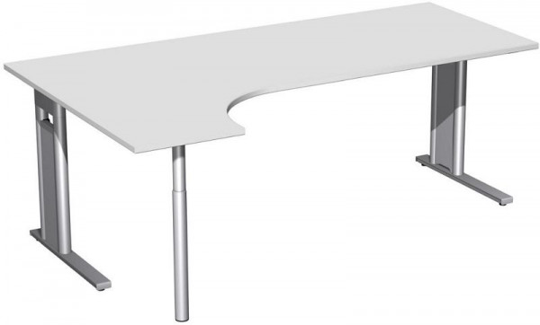 geramöbel PC-Schreibtisch links starr, C Fuß Blende optional, 2000x1200x720, Lichtgrau/Silber, N-648318-LS