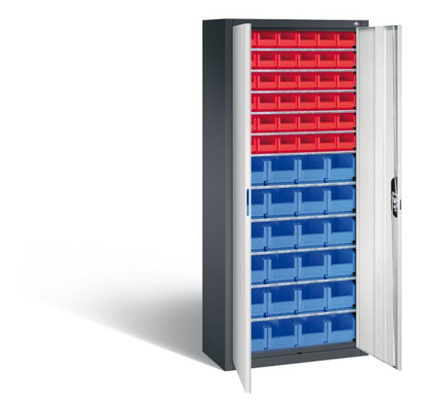 C+P Magazinschrank Serie 13, H1690xB700xT300mm, Farbe: Schwarzgrau / Lichtgrau, Muldengriff, 133413-23 S10038