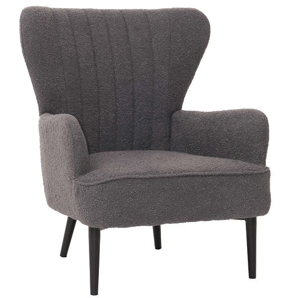 Mendler Lounge-Sessel HWC-K37, Cocktail-/Ohrensessel Polsterstuhl Retro Vintage Stoff Bouclé (600g/m²) Öko-Tex, dunkelgrau, 109072