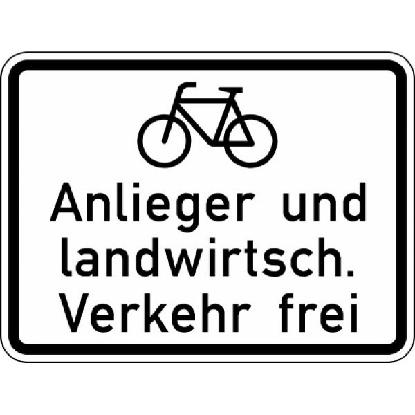 Stein HGS Radfahrer, Anlieger und landwirtschaftlicher Verkehr frei Nr. 2212, 420 x 315 mm, Alform, RA2, 2212-122