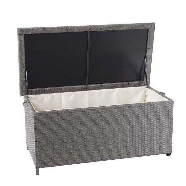 Mendler Poly-Rattan Kissenbox HWC-D88, Gartentruhe Auflagenbox Truhe, Premium grau, 51x115x59cm 250l, 64589