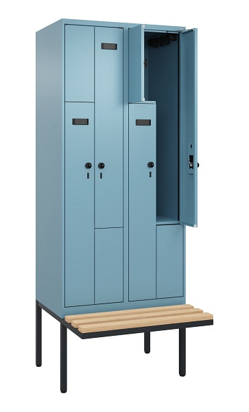 C+P Z-Spind Evolo PLUS, Bank, 4 Fächer, 2120x800x815mm, 0010/0010, Drehriegel, Sitzfläche Holz, 0490437-224 S10021