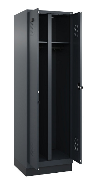 C+P Schwarz-Weiß-Spind Evolo PLUS, mit Sockel, 2 Abteile, 1950x600x500mm, 7016/7, RAL 7016 Anthrazitgrau, Drehriegel, 049022-20 S10016