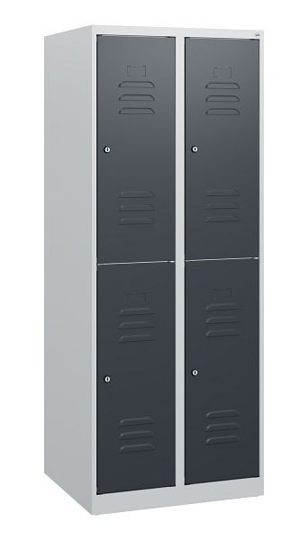 C+P Doppelstöckiger Spind Classic PLUS, 2 Abteile, 1530x600x500mm, 7035/7016, Zylinderschlösser, 0803005-20 S10015