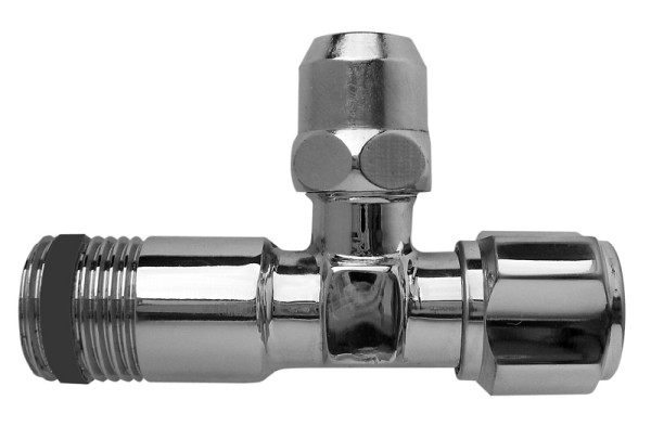 Benkiser Eckventil 1/2 Zoll x 3/8 Zoll, selbstdichtend / Teflon, mit MS-Quetschverschraubung, mit Schubrosette, 7303813