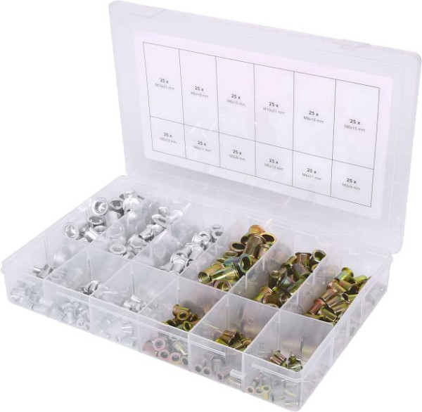 KS Tools Sortiment Gewindenieten, Stahl und Aluminium, M3x9mm-M10x21mm, 300-teilig, 970.0630