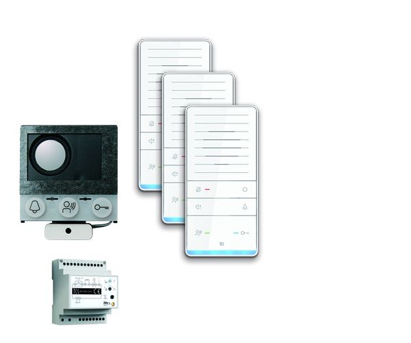 TCS Türkontrollsystem audio:pack Einbau für 3 Wohneinheiten, mit Einbaulautsprecher ASI12000, 3x Freisprecher ISW5031, Steuergerät BVS20, PAIF030/002