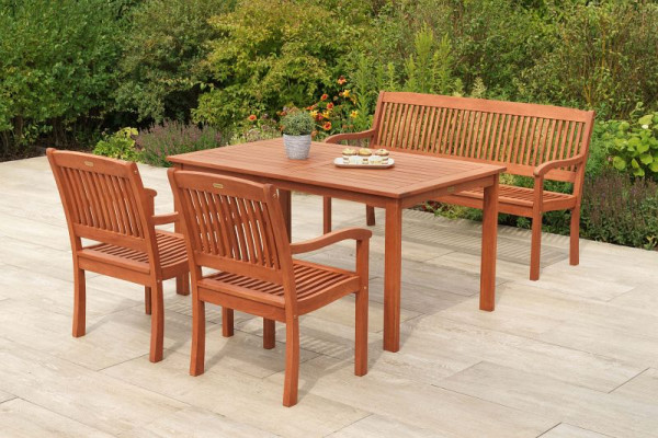 Merxx Maracaibo Set 4-teilig, 2 Maracaibo Sessel, 1 Maracaibo Bank, 3-sitzig, 1 Tisch, 150 x 90 cm, FSC Eukalyptusholz, 51077-011
