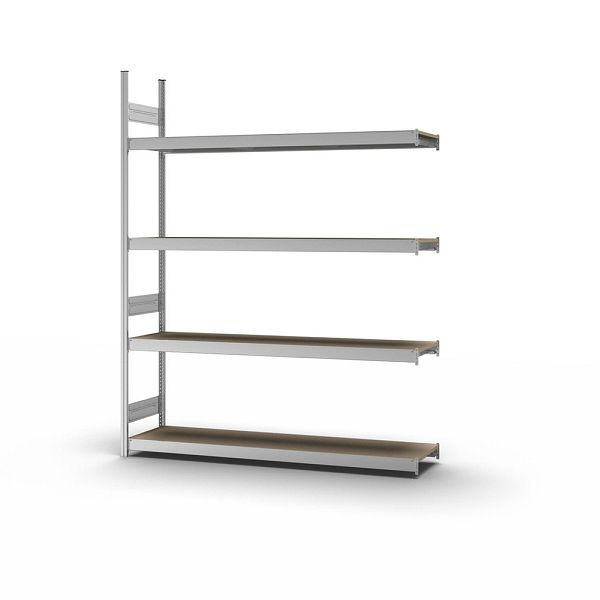 hofe Großfach-Anbauregal, 2500x400x2000 mm, 4 Fachebenen, Spanplatte verzinkt, 350 kg Fachlast, 1750 kg Feldlast, zweiseitige Bedienung, GZA25420S
